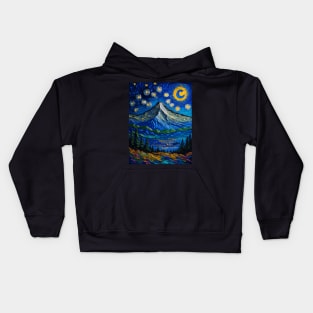 Fuji Mountain in Starry Night Gogh style Kids Hoodie